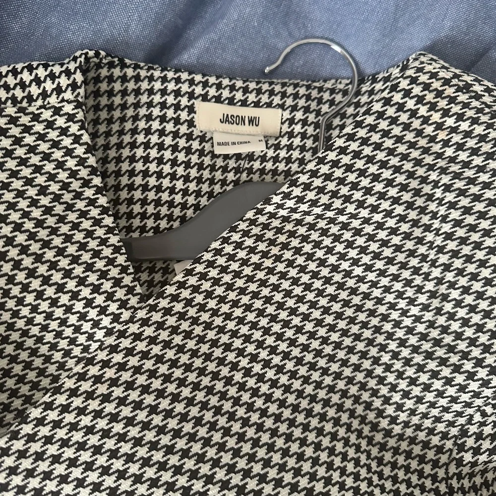 $375 Jason Wu Houndstooth Blazer Wrap Mini Dress Long Sleeves Black - Picture 4 of 4